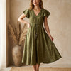 Women’s Mehandi Rayon Umbrella Style A-Line Dress with Drawstring Waist