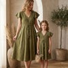 Mom & Me Mehandi Rayon Umbrella Style A-Line Dress with Drawstring Waist