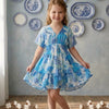 Baby Girls Blue Floral Printed Cotton Kaftan A-Line Dress