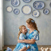 Mom & Me Blue Modern Printed Cotton Kaftan A-Line Dress