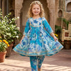 Baby Girl Blue Floral Print Cotton Anarkali Kurta Set