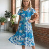 Baby Girls Cotton Blue Floral Printed Umbrella Style A-Line Dress