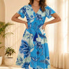 Women’s Cotton Blue Modern Chintz Printed Umbrella Style A-Line Dress