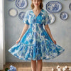 Women’s Blue Modern Floral Printed Cotton Kaftan A-Line Dress