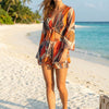 Women’s Multicolor Leaf Printed Cotton Beach Wear Set with Tie-Up Top & Shorts