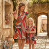 Mom & Me Multicolor Printed Cotton Umbrella Style A-Line Dress with Drawstring Waist