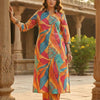 Women’s Multicolor Leaf Printed Cotton Kurta Set with Straight Pants