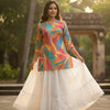 Women’s Multicolor Leaf Printed Cotton Kurta with Chikankari Flared Skirt Set