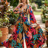Women’s Leaf Printed Cotton Tie-Front Crop Top & Flared Palazzo Pant Co-ord Set