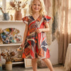 Baby Girls Multicolor Printed Cotton Umbrella Style A-Line Dress with Flutter Sleeves
