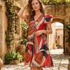 Women’s Multicolor Printed Cotton Umbrella Style A-Line Dress with Drawstring Waist