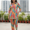 Women’s Multicolor Tropical Leaf Printed Cotton Shirt & Pant Co-Ord Set