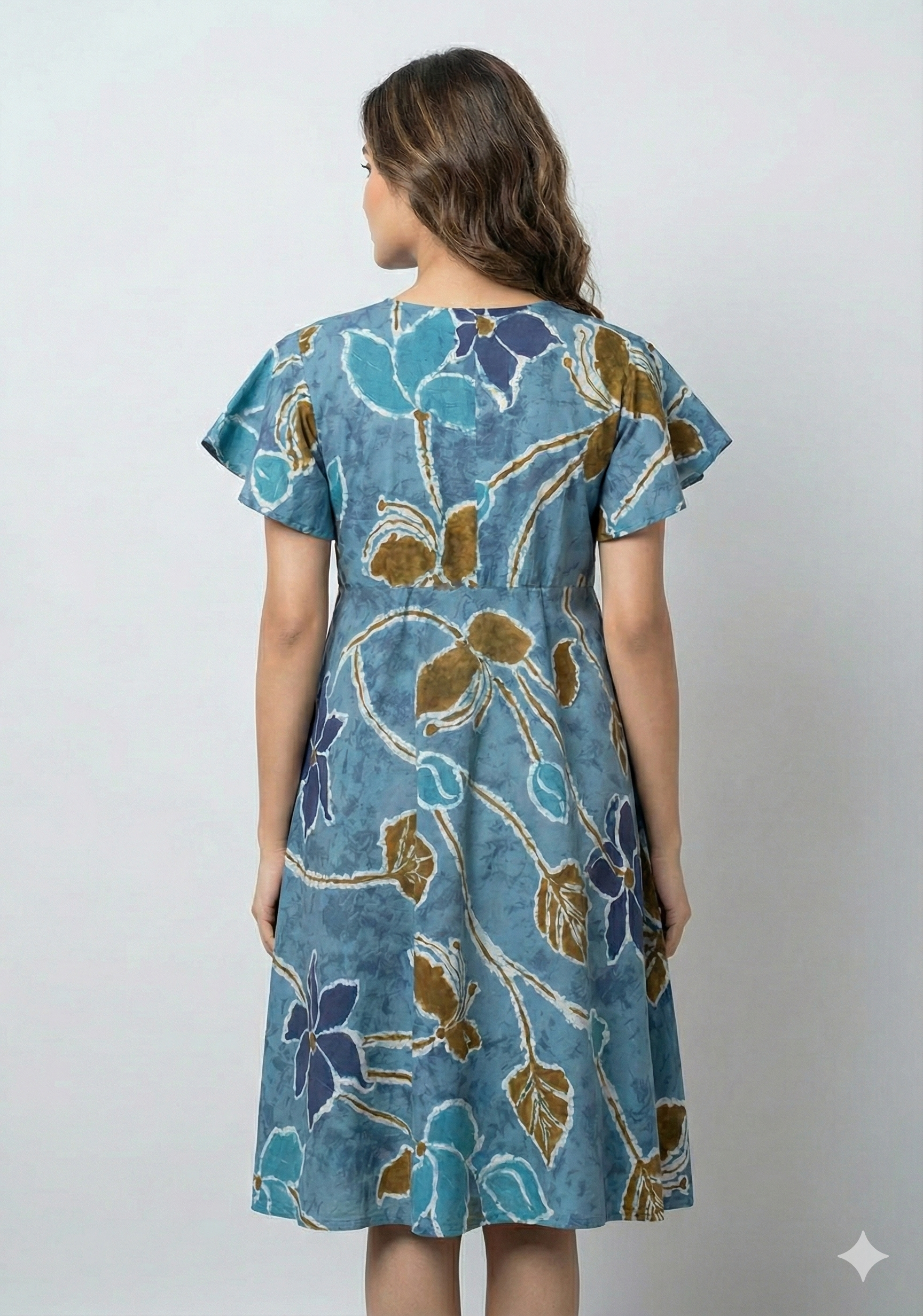 Women’s Cotton Blue Floral Printed Umbrella Style A-Line Dress