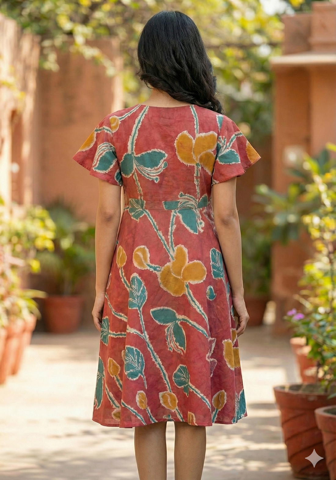 Women’s Cotton Red Floral Printed Umbrella Style A-Line Dress