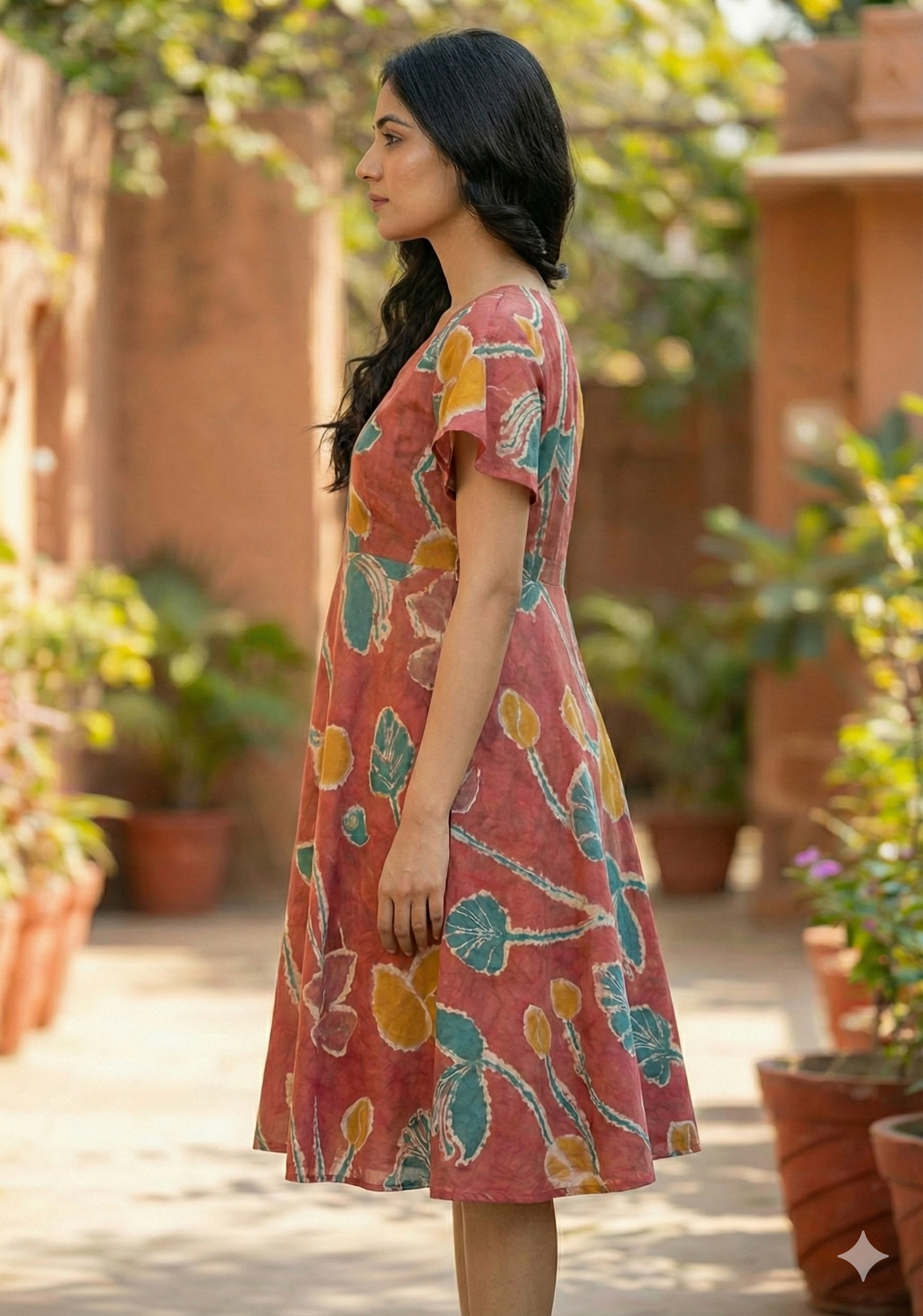 Women’s Cotton Red Floral Printed Umbrella Style A-Line Dress