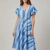 Women’s Cotton Blue Stripes Printed Umbrella Style A-Line Dress