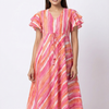 Women’s Cotton Pink Stripes Printed Umbrella Style A-Line Dress