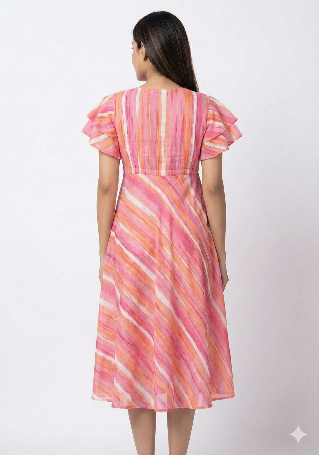 Women’s Cotton Pink Stripes Printed Umbrella Style A-Line Dress