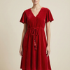 Women’s Red Velvet Umbrella Style A-Line Dress with Drawstring Waist