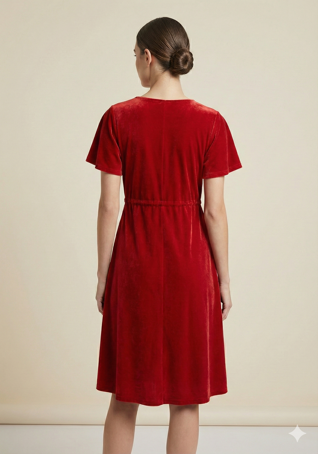 Women’s Red Velvet Umbrella Style A-Line Dress with Drawstring Waist