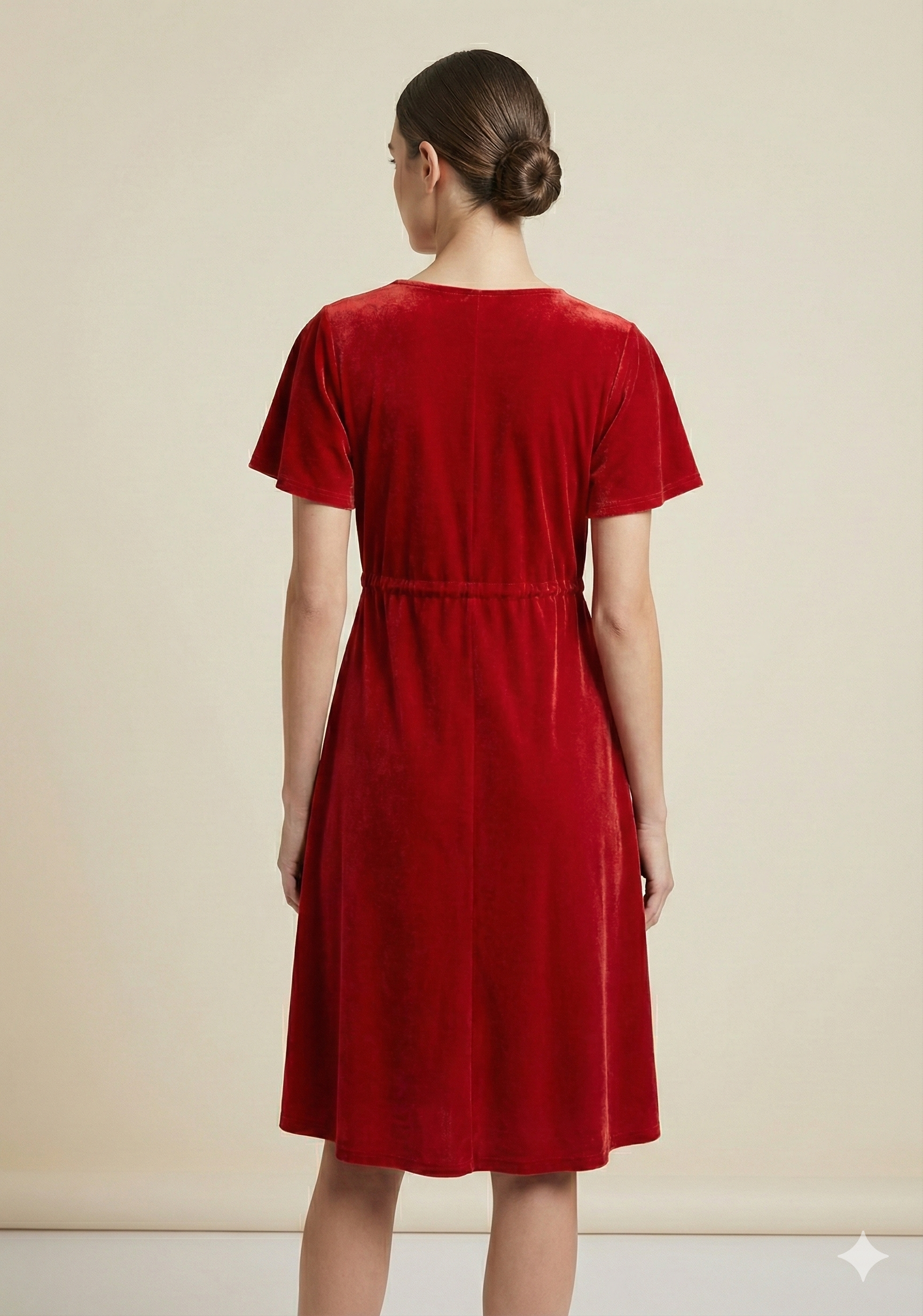 Women’s Red Velvet Umbrella Style A-Line Dress with Drawstring Waist