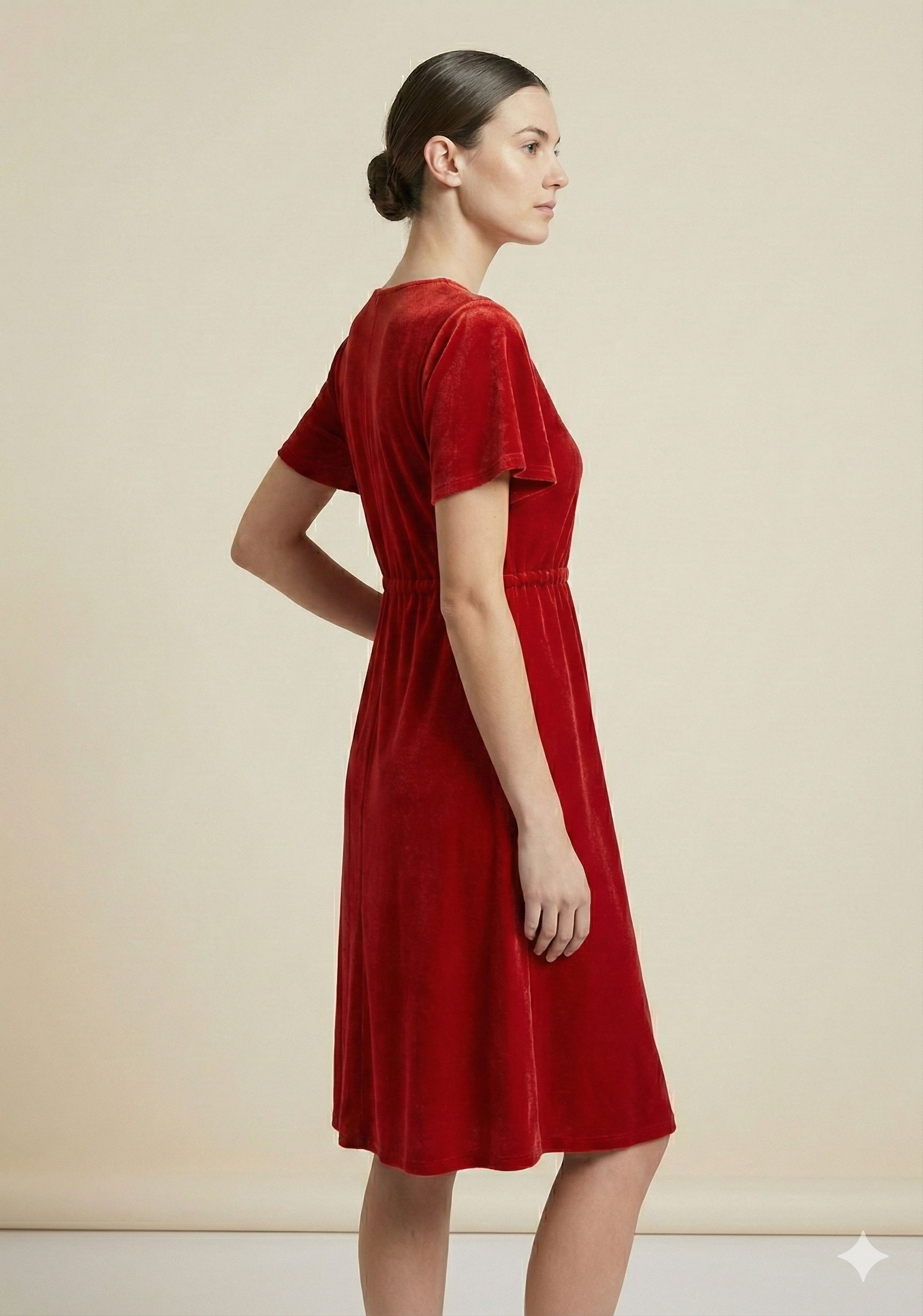 Women’s Red Velvet Umbrella Style A-Line Dress with Drawstring Waist