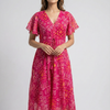 Women’s Pink Bandhani Printed Georgette Umbrella Style A-Line Dress with Drawstring Waist