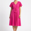 Women’s Pink Rayon Umbrella Style A-Line Dress with Drawstring Waist