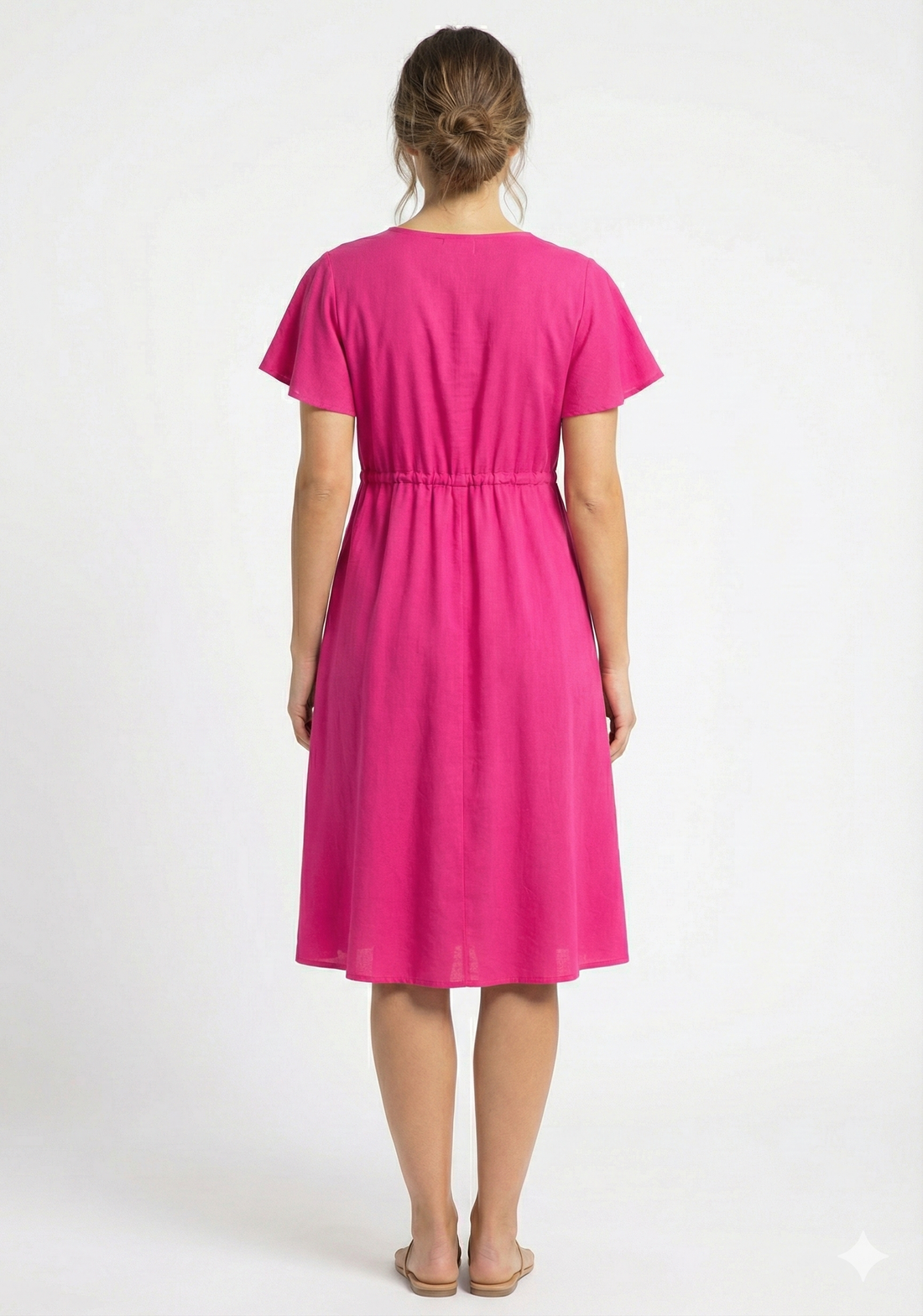 Women’s Pink Rayon Umbrella Style A-Line Dress with Drawstring Waist