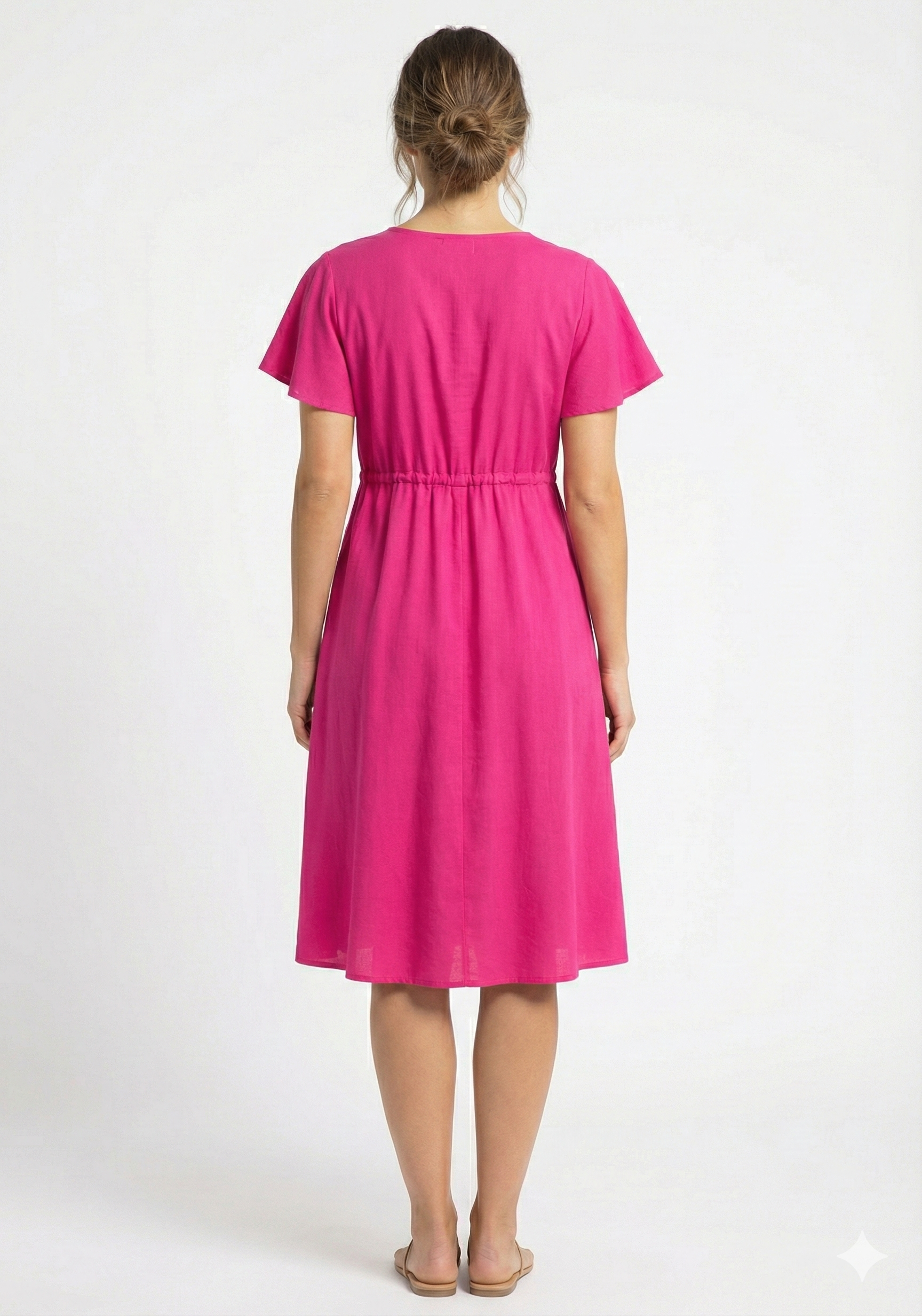 Women’s Pink Rayon Umbrella Style A-Line Dress with Drawstring Waist