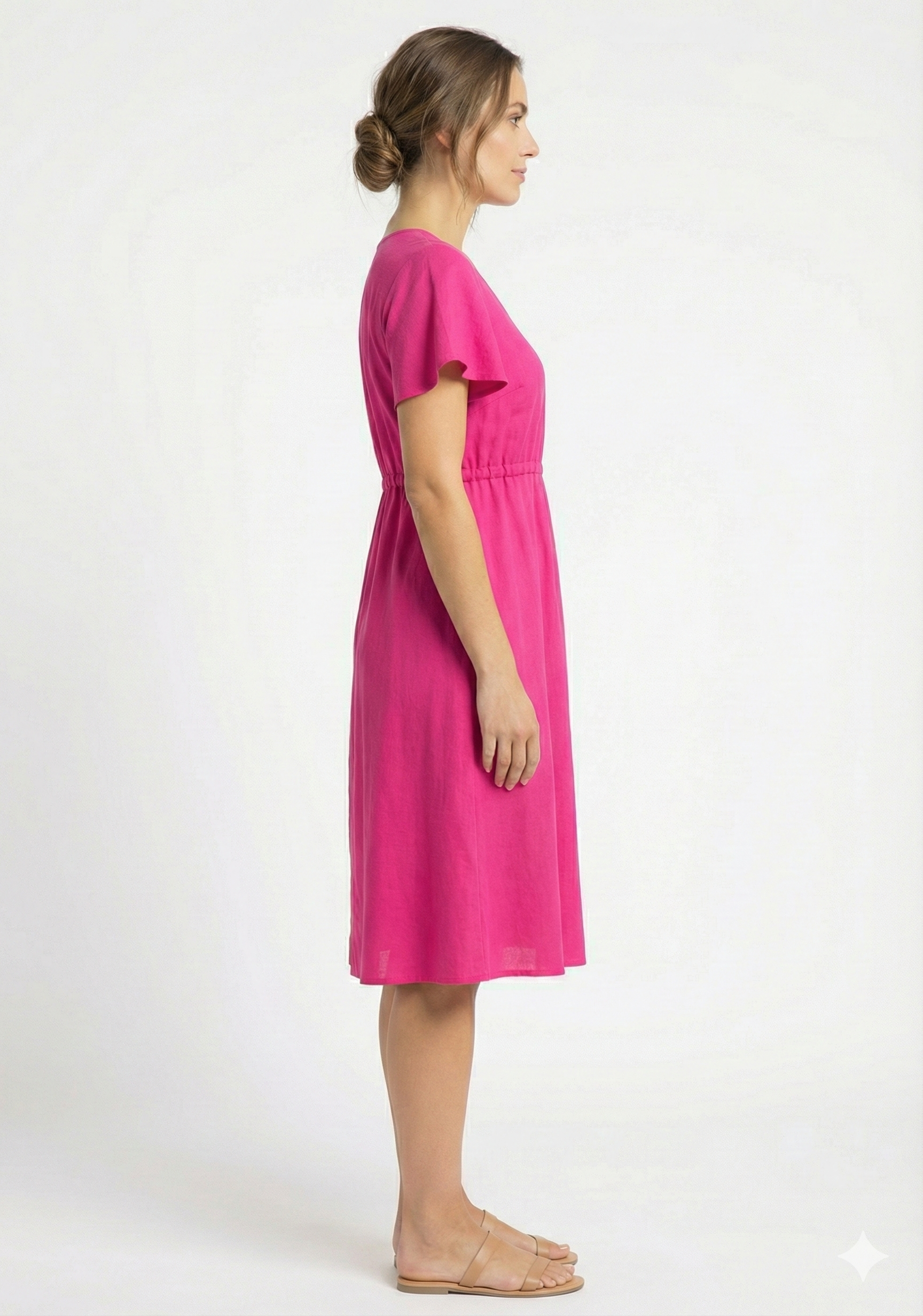 Women’s Pink Rayon Umbrella Style A-Line Dress with Drawstring Waist