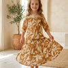 Baby Girls Mustard Leaf Printed Cotton Kurta with Flared Skirt Set