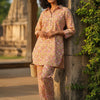 Women’s Orange Floral Printed Cotton Shirt & Pant Co-Ord Set