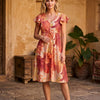 Women’s Orange Floral Printed Chanderi Umbrella Style A-Line Dress with Drawstring Waist