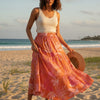 Women’s Orange Leaf Printed Cotton Tiered Skirt