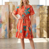 Women’s Orange Marbel Printed Cotton Kaftan A-Line Dress
