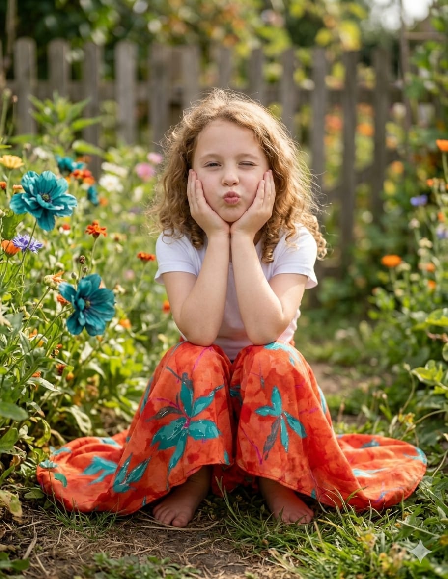 Baby Girl Orange Marbel Abstract Printed Cotton Flared Palazzo Pants with Smocked Waist
