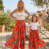 Mom & Daughter Orange Marbel Abstract Printed Cotton Flared Palazzo Pants with Smocked Waist