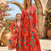 Mom & Me Orange Marbel Abstract Printed Cotton Tie-Front Crop Top & Flared Palazzo Pant Co-ord Set