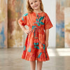 Baby Girls Orange Marbel Printed Cotton Kaftan A-Line Dress
