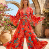 Women’s Orange Marbel Printed Cotton Tie-Front Crop Top & Flared Palazzo Pant Co-ord Set