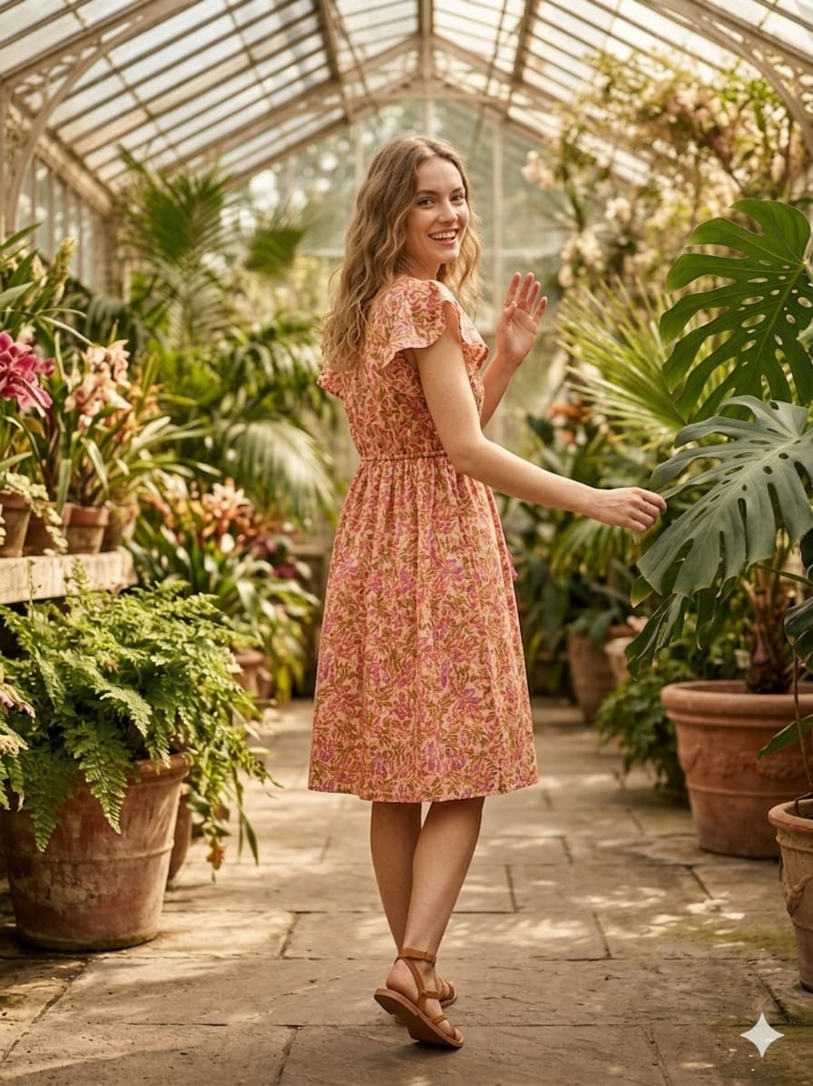 Mom & Me Orange Floral Printed Cotton Umbrella Style A-Line Dress with Drawstring Waist