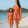 Mom & Me Orange Leaf Printed Cotton Kaftan A-Line Dress