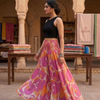 Women's Pink & Orange Abstract Elephant Print High-Waist Smocked Palazzo Pants