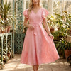 Women’s Peach Rayon Umbrella Style A-Line Dress with Drawstring Waist