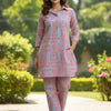 Women’s Pink Abstract Box Printed Rayon Shirt & Pant Co-Ord Set