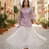 Women’s Pink Box Abstract Printed Rayon Kurta with Chikankari Flared Skirt Set