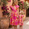Mom & Me Pink Abstract Printed Rayon Umbrella Style A-Line Dress with Drawstring Waist