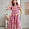 Women’s Pink Ikkat Printed Chanderi Umbrella Style A-Line Dress with Drawstring Waist