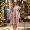 Women’s Pink Jaal Printed Chanderi Umbrella Style A-Line Dress with Drawstring Waist